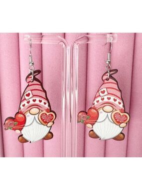 Gnome Valentine Earrings Light Wearing Hook Backing
